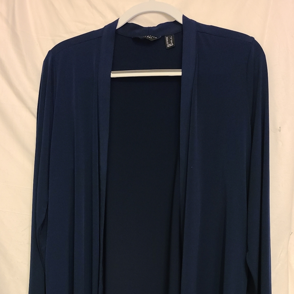 Susan Graver Cardi/Duster L Navy Liquid Knit